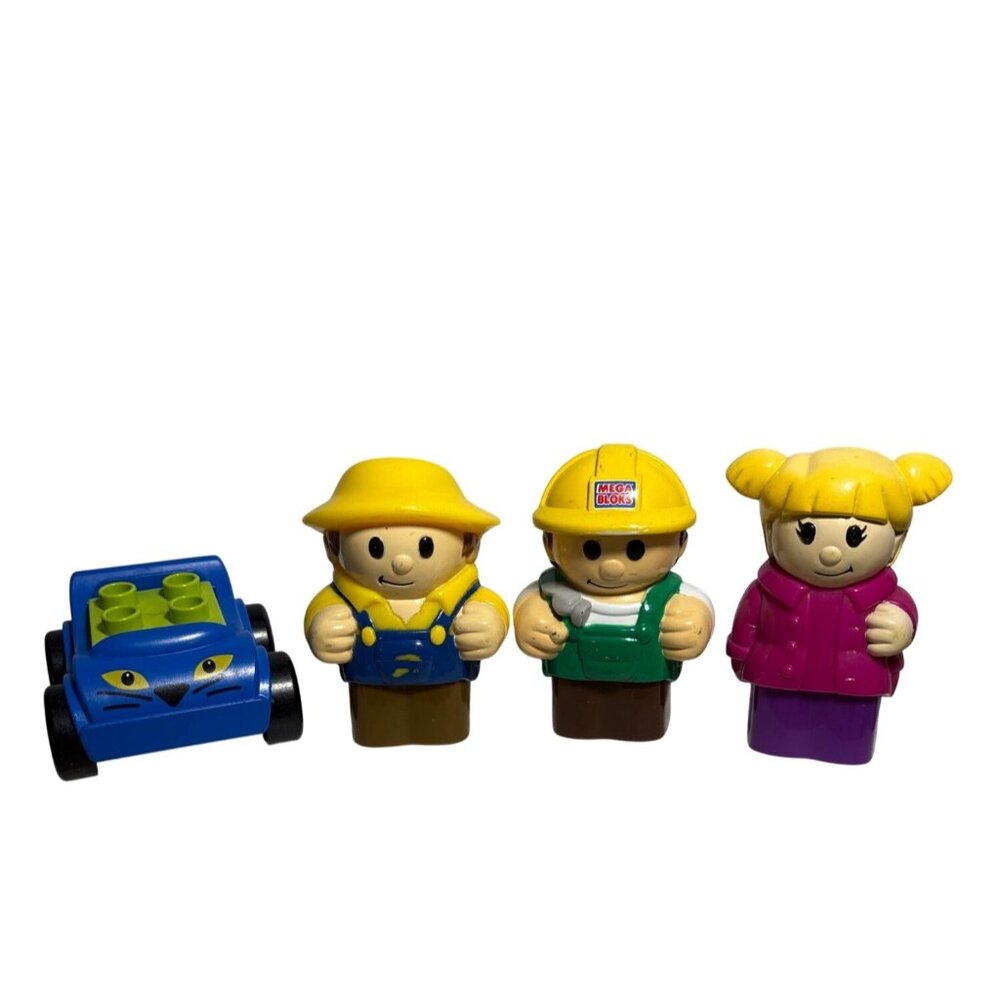 Mega Bloks First Builders Blue Vehicle + Farmer Construction Man & Girl Figures